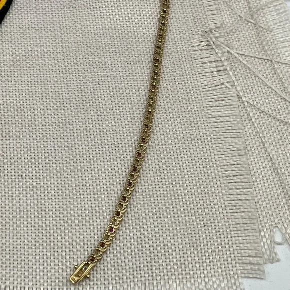 Vintage Gold Over 925 Sterling Silver Ruby & CZ Tennis Bracelet - Picture 12 of 16